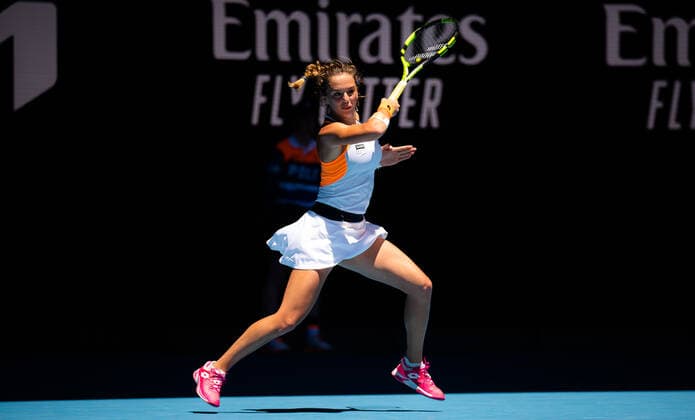 Mandatory Credit: Photo by Rob Prange Shutterstock (12763713i) Lucia Bronzetti of Italy in action during the second round of the 2022 Australian Open Grand Slam tennis tournament Australian Open, Day Three, Tennis, Melbourne Park, Melbourne, Australia - 19 Jan 2022 Australian Open, Day Three, Tennis, Melbourne Park, Melbourne, Australia - 19 Jan 2022 Copyright: xRobxPrange Shutterstockx 12763713i
