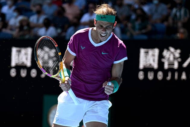 TENNIS AUSTRALIAN OPEN, Rafael Nadal of Spain gestures during his second round Men?s singles match against Yannick Hanfmann of Germany on Day 3 of the Australian Open, at Melbourne Park, in Melbourne, Wednesday, January 19, 2022. ( NO ARCHIVING, EDITORIAL USE ONLY, NO USE IN BOOKS WITHOUT CONSENT MELBOURNE VIC AUSTRALIA  Copyright: xDEANxLEWINSx 20220119001614647629