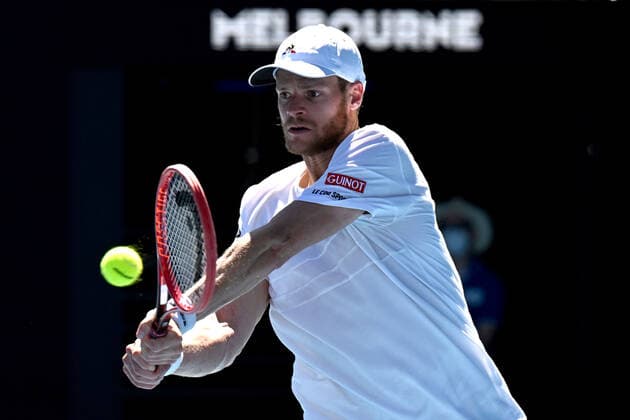 TENNIS AUSTRALIAN OPEN, Yannick Hanfmann of Germany plays a shot during his second round Men?s singles match against Rafael Nadal of Spain on Day 3 of the Australian Open, at Melbourne Park, in Melbourne, Wednesday, January 19, 2022. ( NO ARCHIVING, EDITORIAL USE ONLY, NO USE IN BOOKS WITHOUT CONSENT MELBOURNE VIC AUSTRALIA  Copyright: xDEANxLEWINSx 20220119001614648895