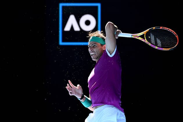 TENNIS AUSTRALIAN OPEN, Rafael Nadal of Spain plays a shot during his second round Men?s singles match against Yannick Hanfmann of Germany on Day 3 of the Australian Open, at Melbourne Park, in Melbourne, Wednesday, January 19, 2022. ( NO ARCHIVING, EDITORIAL USE ONLY, NO USE IN BOOKS WITHOUT CONSENT MELBOURNE VIC AUSTRALIA  Copyright: xDAVExHUNTx 20220119001614655911