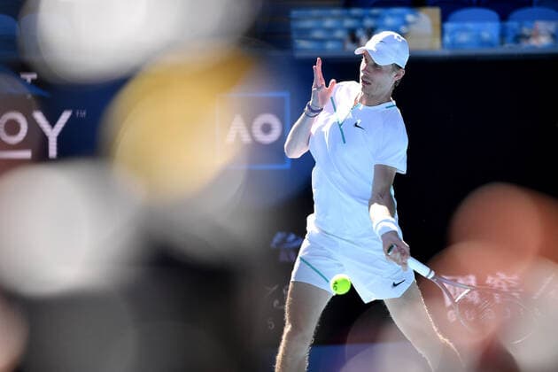 TENNIS AUSTRALIAN OPEN, Denis Shapovalov of Canada plays a shot during his second round Men?s singles match against Sonwoo Kwon of Korea on Day 3 of the Australian Open, at Melbourne Park, in Melbourne, Wednesday, January 19, 2022. ( NO ARCHIVING, EDITORIAL USE ONLY, NO USE IN BOOKS WITHOUT CONSENT MELBOURNE VIC AUSTRALIA  Copyright: xJAMESxROSSx 20220119001614658594