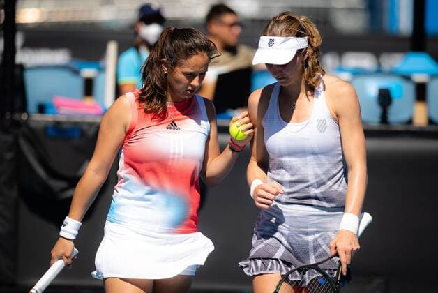 Mandatory Credit: Photo by Rob Prange Shutterstock (12763713et) Liudmila Samsonova of Russia & Daria Kasatkina of Russia in action during the first round of doubles at the 2022 Australian Open Grand Slam tennis tournament Australian Open, Day Three, Tennis, Melbourne Park, Melbourne, Australia - 19 Jan 2022 Australian Open, Day Three, Tennis, Melbourne Park, Melbourne, Australia - 19 Jan 2022 Copyright: xRobxPrange Shutterstockx 12763713et