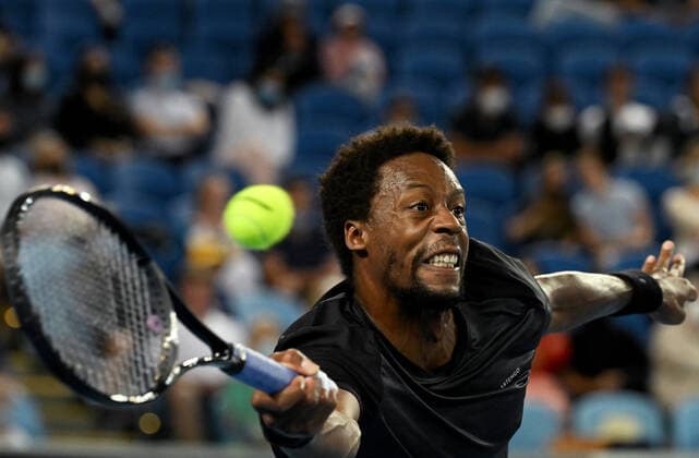 TENNIS AUSTRALIAN OPEN, Gael Monfils of France plays a shot during his second round Men?s singles match against Alexander Bublik of Khazakstan on Day 3 of the Australian Open, at Melbourne Park, in Melbourne, Wednesday, January 19, 2022. ( NO ARCHIVING, EDITORIAL USE ONLY, NO USE IN BOOKS WITHOUT CONSENT MELBOURNE VIC AUSTRALIA  Copyright: xDEANxLEWINSx 20220119001614716231