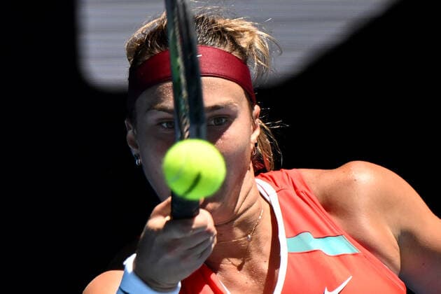 TENNIS AUSTRALIAN OPEN, Aryna Sabelenka of Belarus plays a shot during her second round Women?s singles match against Xinyu Wang of China on day 4 of the Australian Open at Melbourne Park in Melbourne, Thursday, January 20, 2022. ( NO ARCHIVING, EDITORIAL USE ONLY, NO USE IN BOOKS WITHOUT CONSENT MELBOURNE VICTORIA AUSTRALIA  Copyright: xDEANxLEWINSx 20220120001615087176