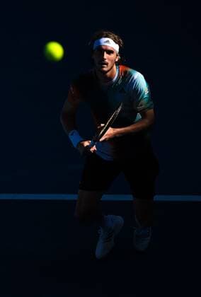 Mandatory Credit: Photo by James Gourley Shutterstock (12765058ej) Stefanos Tsitsipas during his second round match Australian Open, Day Four, Tennis, Melbourne Park, Melbourne, Australia - 20 Jan 2022 Australian Open, Day Four, Tennis, Melbourne Park, Melbourne, Australia - 20 Jan 2022  Copyright: xJamesxGourley Shutterstockx 12765058ej
