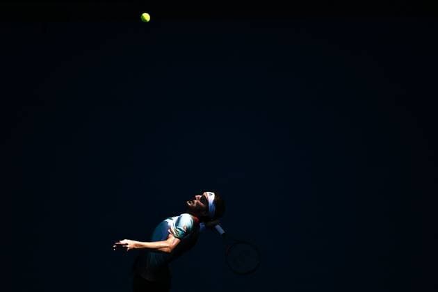 Mandatory Credit: Photo by James Gourley Shutterstock (12765058eq) Stefanos Tsitsipas during his second round match Australian Open, Day Four, Tennis, Melbourne Park, Melbourne, Australia - 20 Jan 2022 Australian Open, Day Four, Tennis, Melbourne Park, Melbourne, Australia - 20 Jan 2022  Copyright: xJamesxGourley Shutterstockx 12765058eq
