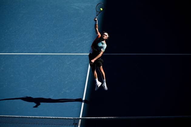 Mandatory Credit: Photo by James Gourley Shutterstock (12765058ev) Stefanos Tsitsipas during his second round match Australian Open, Day Four, Tennis, Melbourne Park, Melbourne, Australia - 20 Jan 2022 Australian Open, Day Four, Tennis, Melbourne Park, Melbourne, Australia - 20 Jan 2022 Copyright: xJamesxGourley Shutterstockx 12765058ev