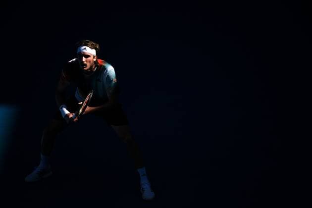 Mandatory Credit: Photo by James Gourley Shutterstock (12765058ez) Stefanos Tsitsipas during his second round match Australian Open, Day Four, Tennis, Melbourne Park, Melbourne, Australia - 20 Jan 2022 Australian Open, Day Four, Tennis, Melbourne Park, Melbourne, Australia - 20 Jan 2022  Copyright: xJamesxGourley Shutterstockx 12765058ez