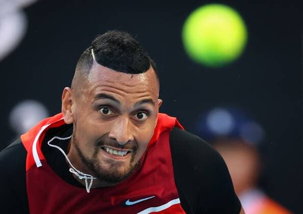 Mandatory Credit: Photo by Ella Ling Shutterstock (12765065fh) Nick Kyrgios during his second round match Australian Open, Day Four, Tennis, Melbourne Park, Melbourne, Australia - 20 Jan 2022 Australian Open, Day Four, Tennis, Melbourne Park, Melbourne, Australia - 20 Jan 2022  Copyright: xEllaxLing Shutterstockx 12765065fh