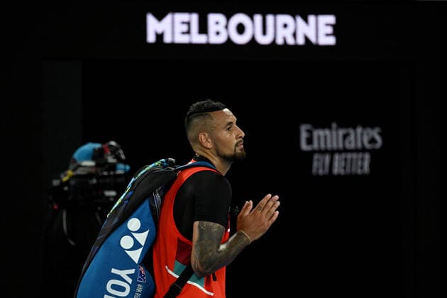 TENNIS AUSTRALIAN OPEN, Nick Kyrgios of Australia gestures to the crowd following his loss in the second round Men?s singles match against Daniil Medvedev of Russia on day 4 of the Australian Open at Melbourne Park in Melbourne, Thursday, January 20, 2022. ( NO ARCHIVING, EDITORIAL USE ONLY, NO USE IN BOOKS WITHOUT CONSENT MELBOURNE VICTORIA AUSTRALIA  Copyright: xDEANxLEWINSx 20220120001615163352