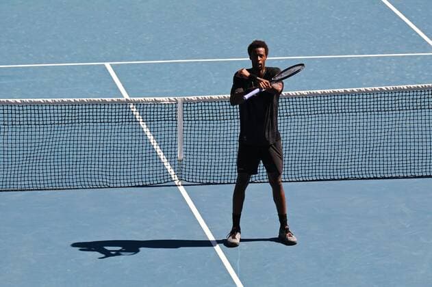 Mandatory Credit: Photo by James Gourley Shutterstock (12765086bn) Gael Monfils celebrates victory in his thrird round match Australian Open, Day Five, Tennis, Melbourne Park, Melbourne, Australia - 21 Jan 2022 Australian Open, Day Five, Tennis, Melbourne Park, Melbourne, Australia - 21 Jan 2022 Copyright: xJamesxGourley Shutterstockx 12765086bn