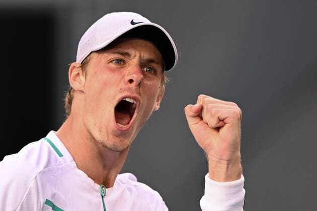 Mandatory Credit: Photo by James Gourley Shutterstock (12765086fc) Denis Shapovalov celebrates during his third round match Australian Open, Day Five, Tennis, Melbourne Park, Melbourne, Australia - 21 Jan 2022 Australian Open, Day Five, Tennis, Melbourne Park, Melbourne, Australia - 21 Jan 2022 Copyright: xJamesxGourley Shutterstockx 12765086fc