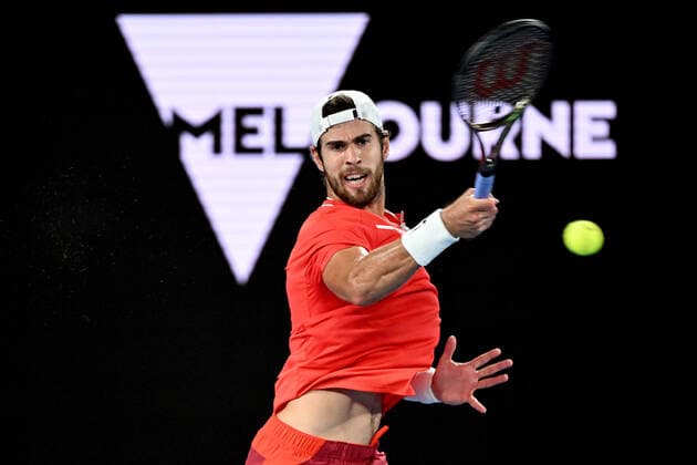 TENNIS AUSTRALIAN OPEN, Karen Khachanov of Russia during his third round Men?s singles match against Rafael Nadal of Spain on Day 5 of the Australian Open, at Melbourne Park, in Melbourne, Friday, January 21, 2022. ( NO ARCHIVING, EDITORIAL USE ONLY, NO USE IN BOOKS WITHOUT CONSENT MELBOURNE VIC AUSTRALIA  Copyright: xDAVExHUNTx 20220121001615502186