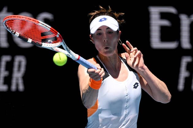 TENNIS AUSTRALIAN OPEN, Alize Cornet of France plays a shot during her third round match against Tamara Zidansek of Slovenia on Day 6 of the Australian Open, at Melbourne Park, in Melbourne, Saturday, January 22, 2022. ( NO ARCHIVING, EDITORIAL USE ONLY, NO USE IN BOOKS WITHOUT CONSENT MELBOURNE VIC AUSTRALIA  Copyright: xDEANxLEWINSx 20220122001615686189