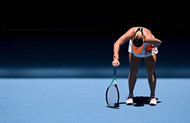 Mandatory Credit: Photo by James Gourley Shutterstock (12765088ah) Danka Kovinic in third round action Australian Open, Day Six, Tennis, Melbourne Park, Melbourne, Australia - 22 Jan 2022 Australian Open, Day Six, Tennis, Melbourne Park, Melbourne, Australia - 22 Jan 2022  Copyright: xJamesxGourley Shutterstockx 12765088ah