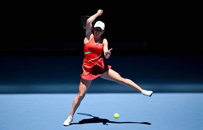 Mandatory Credit: Photo by James Gourley Shutterstock (12765088aw) Simona Halep in third round action Australian Open, Day Six, Tennis, Melbourne Park, Melbourne, Australia - 22 Jan 2022 Australian Open, Day Six, Tennis, Melbourne Park, Melbourne, Australia - 22 Jan 2022  Copyright: xJamesxGourley Shutterstockx 12765088aw