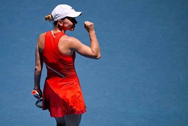 Mandatory Credit: Photo by James Gourley Shutterstock (12765088bk) Simona Halep celebrates her third round win Australian Open, Day Six, Tennis, Melbourne Park, Melbourne, Australia - 22 Jan 2022 Australian Open, Day Six, Tennis, Melbourne Park, Melbourne, Australia - 22 Jan 2022  Copyright: xJamesxGourley Shutterstockx 12765088bk