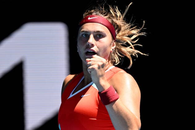 TENNIS AUSTRALIAN OPEN, Aryna Sabalenka of Belarus gestures during her third round match against Marketa Vondrousova of the Czech Republic on Day 6 of the Australian Open, at Melbourne Park, in Melbourne, Saturday, January 22, 2022. ( NO ARCHIVING, EDITORIAL USE ONLY, NO USE IN BOOKS WITHOUT CONSENT MELBOURNE VIC AUSTRALIA  Copyright: xDAVExHUNTx 20220122001615739039