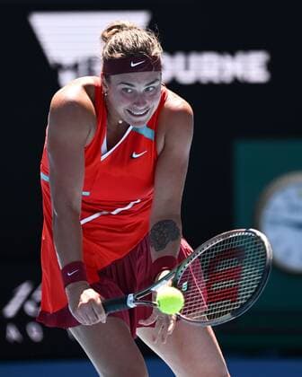 Mandatory Credit: Photo by James Gourley Shutterstock (12765088cj) Aryna Sabalenka in third round action Australian Open, Day Six, Tennis, Melbourne Park, Melbourne, Australia - 22 Jan 2022 Australian Open, Day Six, Tennis, Melbourne Park, Melbourne, Australia - 22 Jan 2022  Copyright: xJamesxGourley Shutterstockx 12765088cj