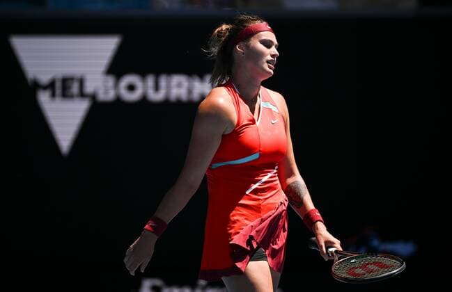 Mandatory Credit: Photo by James Gourley Shutterstock (12765088dc) Aryna Sabalenka in third round action Australian Open, Day Six, Tennis, Melbourne Park, Melbourne, Australia - 22 Jan 2022 Australian Open, Day Six, Tennis, Melbourne Park, Melbourne, Australia - 22 Jan 2022  Copyright: xJamesxGourley Shutterstockx 12765088dc