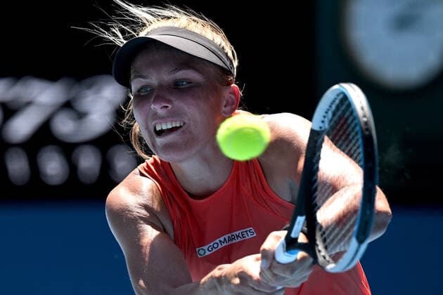 TENNIS AUSTRALIAN OPEN, Maddison Inglis of Australia plays a shot during her third round match against Kaia Kenepi of Estonia on Day 6 of the Australian Open, at Melbourne Park, in Melbourne, Saturday, January 22, 2022. ( NO ARCHIVING, EDITORIAL USE ONLY, NO USE IN BOOKS WITHOUT CONSENT MELBOURNE VIC AUSTRALIA  Copyright: xDEANxLEWINSx 20220122001615759587