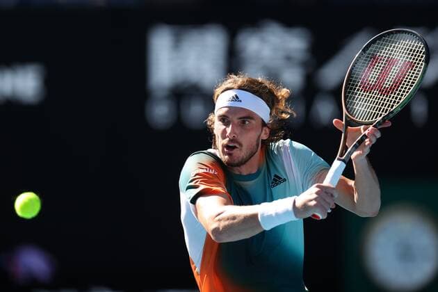 Mandatory Credit: Photo by Ella Ling Shutterstock (12765089bo) Stefanos Tsitsipas during his third round match Australian Open, Day Six, Tennis, Melbourne Park, Melbourne, Australia - 22 Jan 2022 Australian Open, Day Six, Tennis, Melbourne Park, Melbourne, Australia - 22 Jan 2022 Copyright: xEllaxLing Shutterstockx 12765089bo