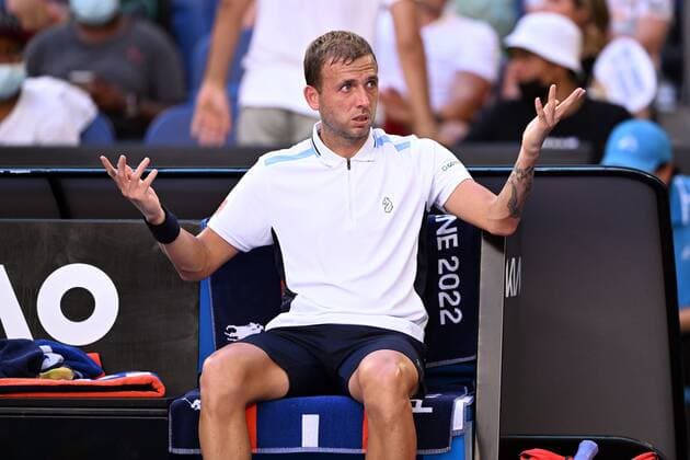 Mandatory Credit: Photo by James Gourley Shutterstock (12765088gf) Dan Evans during his third round match Australian Open, Day Six, Tennis, Melbourne Park, Melbourne, Australia - 22 Jan 2022 Australian Open, Day Six, Tennis, Melbourne Park, Melbourne, Australia - 22 Jan 2022 Copyright: xJamesxGourley Shutterstockx 12765088gf