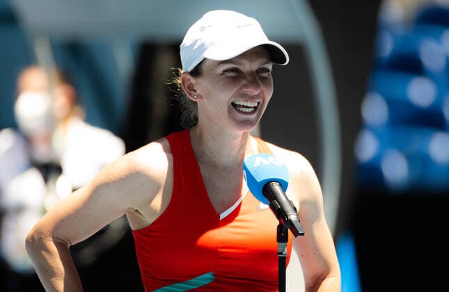 January 22, 2022, MELBOURNE, AUSTRALIA: Simona Halep of Romania in action during the third round at the 2022 Australian Open Grand Slam Tennis Tournament against Danka Kovinic of Montenegro MELBOURNE AUSTRALIA - ZUMAa181 20220122_zaa_a181_072 Copyright: xRobxPrangex