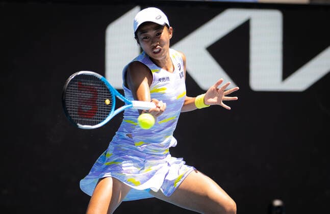 January 22, 2022, MELBOURNE, AUSTRALIA: Shuai Zhang of China in action during the third round at the 2022 Australian Open Grand Slam Tennis Tournament against Elise Mertens of Belgium MELBOURNE AUSTRALIA - ZUMAa181 20220122_zaa_a181_080 Copyright: xRobxPrangex