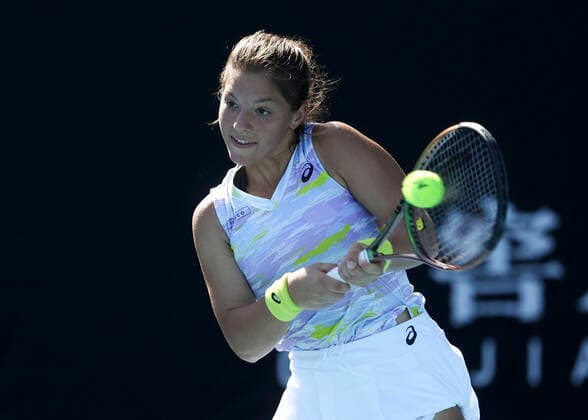 Mikaela Lari (GRE) Maedchen Einzel GS Tennis - Australian Open 2022 - Grand Slam - Melbourne Park - Melbourne - Victoria - Australia - 22 January 2022. Copyright: xJuergenxHasenkopfx