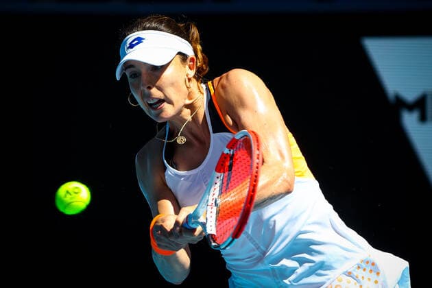 French Alize Cornet pictured in action during a tennis match between french Cornet and Slovenian Zidansek, in the third round of the women s singles at the Australian Open Grand Slam tennis tournament, Saturday 22 January 2022 in Melbourne Park, Melbourne, Australia. The 2022 edition of the Australian Grand Slam takes place from January 17th to January 30th. PATRICKxHAMILTON  x4846114x
