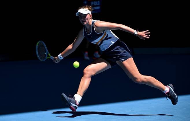 Mandatory Credit: Photo by James Gourley Shutterstock (12765097an) Barbora Krejcikova in fourth round action Australian Open, Day Seven, Tennis, Melbourne Park, Melbourne, Australia - 23 Jan 2022 Australian Open, Day Seven, Tennis, Melbourne Park, Melbourne, Australia - 23 Jan 2022 Copyright: xJamesxGourley Shutterstockx 12765097an