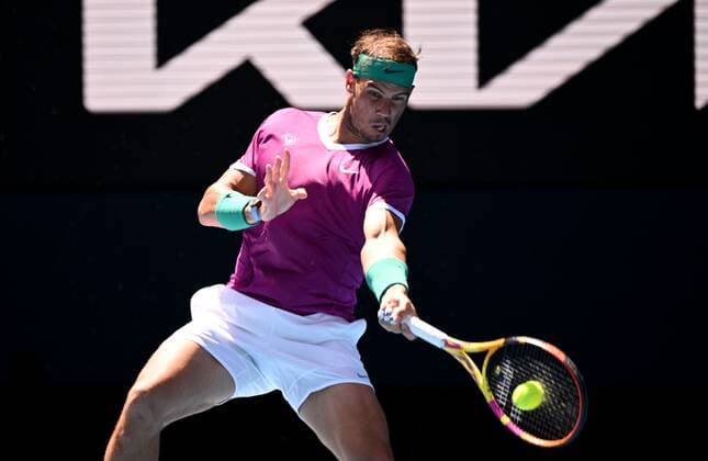 Mandatory Credit: Photo by James Gourley Shutterstock (12765097ch) Rafael Nadal in fourth round action Australian Open, Day Seven, Tennis, Melbourne Park, Melbourne, Australia - 23 Jan 2022 Australian Open, Day Seven, Tennis, Melbourne Park, Melbourne, Australia - 23 Jan 2022 Copyright: xJamesxGourley Shutterstockx 12765097ch