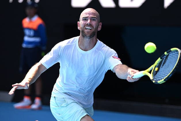 TENNIS AUSTRALIAN OPEN, Adrian Mannarino of France in action during the 4th round match against Rafael Nadal of Spain on Day 7 of the Australian Open at Melbourne Park in Melbourne, Sunday, January 23, 2022. ( NO ARCHIVING, EDITORIAL USE ONLY, NO USE IN BOOKS WITHOUT CONSENT MELBOURNE VIC AUSTRALIA  Copyright: xDAVExHUNTx 20220123001616117096