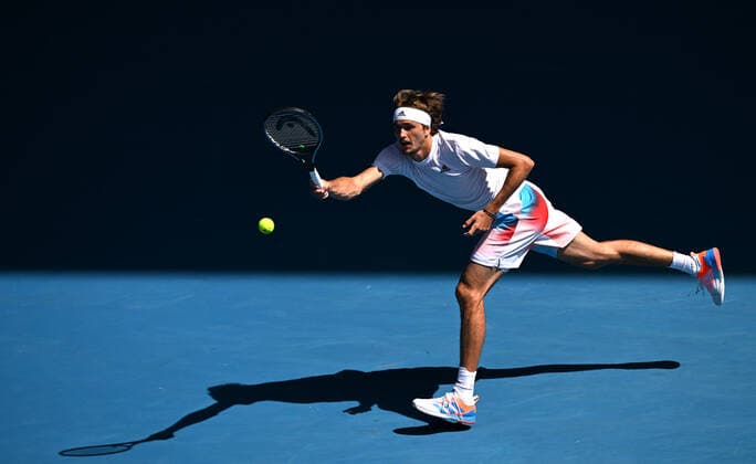 TENNIS AUSTRALIAN OPEN, Alexander Zverev of Germany in action during his 4th round match against Denis Shapovalov of Canada on Day 7 of the Australian Open at Melbourne Park in Melbourne, Sunday, January 23, 2022.( NO ARCHIVING, EDITORIAL USE ONLY, NO USE IN BOOKS WITHOUT CONSENT MELBOURNE VIC AUSTRALIA  Copyright: xDEANxLEWINSx 20220123001616119178