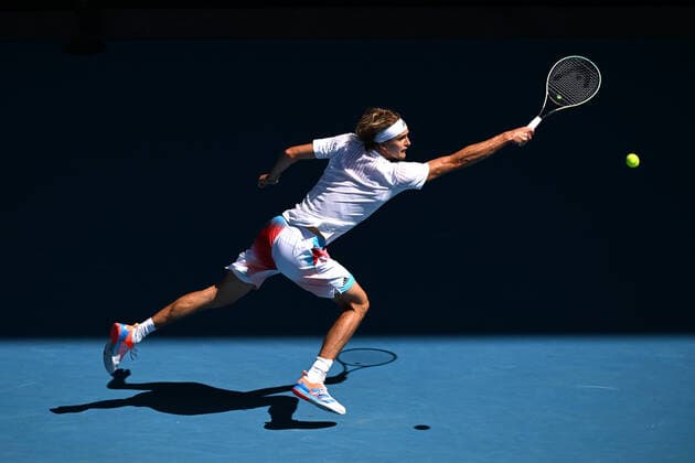 TENNIS AUSTRALIAN OPEN, Alexander Zverev of Germany in action during his 4th round match against Denis Shapovalov of Canada on Day 7 of the Australian Open at Melbourne Park in Melbourne, Sunday, January 23, 2022.( NO ARCHIVING, EDITORIAL USE ONLY, NO USE IN BOOKS WITHOUT CONSENT MELBOURNE VIC AUSTRALIA  Copyright: xDEANxLEWINSx 20220123001616123646