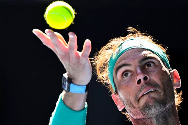 TENNIS AUSTRALIAN OPEN, Rafael Nadal of Spain plays a shot during the 4th round match against Adrian Mannarino of France on Day 7 of the Australian Open at Melbourne Park in Melbourne, Sunday, January 23, 2022. ( NO ARCHIVING, EDITORIAL USE ONLY, NO USE IN BOOKS WITHOUT CONSENT MELBOURNE VIC AUSTRALIA  Copyright: xDAVExHUNTx 20220123001616133811