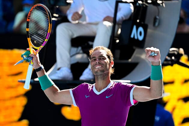 TENNIS AUSTRALIAN OPEN, Rafael Nadal of Spain celebrates after winning the 4th round match against Adrian Mannarino of France on Day 7 of the Australian Open at Melbourne Park in Melbourne, Sunday, January 23, 2022. ( NO ARCHIVING, EDITORIAL USE ONLY, NO USE IN BOOKS WITHOUT CONSENT MELBOURNE VIC AUSTRALIA  Copyright: xDAVExHUNTx 20220123001616135710
