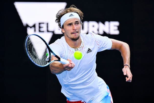 TENNIS AUSTRALIAN OPEN, Alexander Zverev of Germany plays a shot during his 4th round match against Denis Shapovalov of Canada on Day 7 of the Australian Open at Melbourne Park in Melbourne, Sunday, January 23, 2022. ( NO ARCHIVING, EDITORIAL USE ONLY, NO USE IN BOOKS WITHOUT CONSENT MELBOURNE VIC AUSTRALIA  Copyright: xDEANxLEWINSx 20220123001616137922