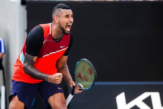 January 23, 2022: MELBOURNE, AUSTRALIA - JANUARY 23: Nick Kyrgios of Australia in his doubles match with Thanasi Kokkinakis of Australia, against Ariel Behar of Uruguay and Gonzalo Escobar of Ecudor in the 2022 Australian Open at Melbourne Park on January 23, 2022 in Melbourne, Australia. - ZUMAp121 20220123_zsp_p121_039 Copyright: xChrisxPutnamx