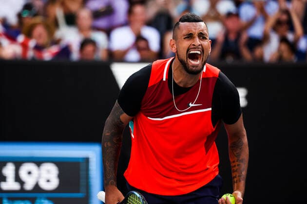 January 23, 2022: MELBOURNE, AUSTRALIA - JANUARY 23: Nick Kyrgios of Australia in his doubles match with Thanasi Kokkinakis of Australia, against Ariel Behar of Uruguay and Gonzalo Escobar of Ecudor in the 2022 Australian Open at Melbourne Park on January 23, 2022 in Melbourne, Australia. - ZUMAp121 20220123_zsp_p121_044 Copyright: xChrisxPutnamx
