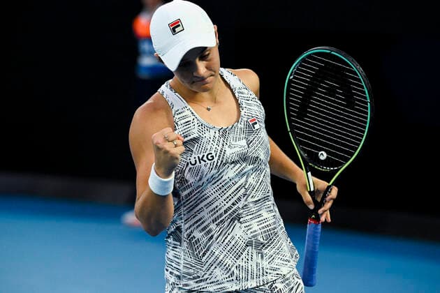 TENNIS AUSTRALIAN OPEN, Ashleigh Barty of Australia celebrates after winning her 4th round Women?s singles match against Amanda Anisimova of the United States on Day 7 of the Australian Open at Melbourne Park in Melbourne, Sunday, January 23, 2022. ( NO ARCHIVING, EDITORIAL USE ONLY, NO USE IN BOOKS WITHOUT CONSENT MELBOURNE VIC AUSTRALIA  Copyright: xDEANxLEWINSx 20220123001616165662