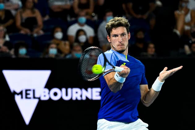 TENNIS AUSTRALIAN OPEN, Pablo Carreno Busta of Spain plays a shot during his 4th round match against Matteo Berrettini of Italy on Day 7 of the Australian Open at Melbourne Park in Melbourne, Sunday, January 23, 2022. ( NO ARCHIVING, EDITORIAL USE ONLY, NO USE IN BOOKS WITHOUT CONSENT MELBOURNE VIC AUSTRALIA  Copyright: xDEANxLEWINSx 20220123001616185390