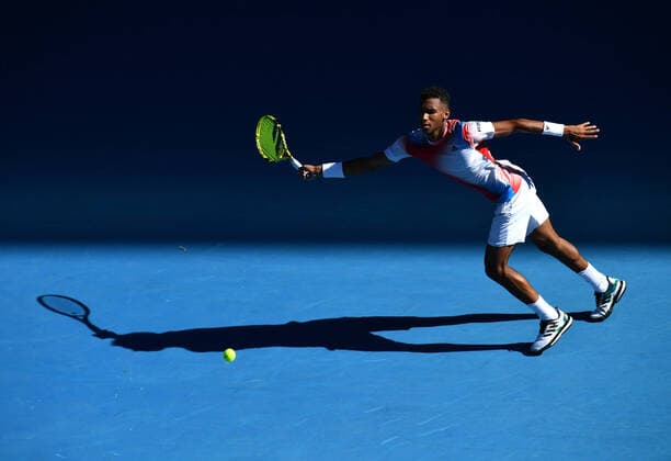 TENNIS AUSTRALIAN OPEN, Felix Auger-Aliassime of Canada in action during his 4th round singles match against Marin Cilic of Croatia on Day 8 of the Australian Open, at Melbourne Park, in Melbourne, Monday, January 24, 2022. ( NO ARCHIVING, EDITORIAL USE ONLY, NO USE IN BOOKS WITHOUT CONSENT MELBOURNE VIC AUSTRALIA  Copyright: xJAMESxROSSx 20220124001616518646