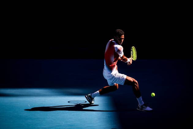 January 24, 2022, Melbourne, Victoria, Australia: MELBOURNE, AUSTRALIA - JANUARY 24: Felix Auger-Aliassime of Canada on his way to beating Marin Cilic of Croatia on day 8 of the 2022 Australian Open at Melbourne Park on January 24, 2022 in Melbourne, Australia. Melbourne Australia - ZUMAp121 20220124_zsp_p121_094 Copyright: xChrisxPutnamx