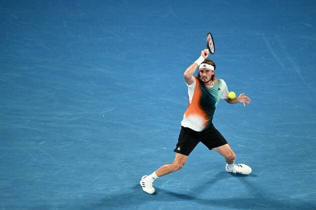 Mandatory Credit: Photo by James Gourley Shutterstock (12765100fs) Stefanos Tsitsipas during his fourth round match Australian Open, Day Eight, Tennis, Melbourne Park, Melbourne, Australia - 24 Jan 2022 Australian Open, Day Eight, Tennis, Melbourne Park, Melbourne, Australia - 24 Jan 2022 Copyright: xJamesxGourley Shutterstockx 12765100fs