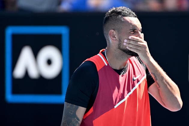 TENNIS AUSTRALIAN OPEN, Nick Kyrgios communicates to Thanasi Kokkinakis of Australia during their Men?s doubles quarterfinal match against Tim Puetz of Germany and Michael Venus of New Zealand on Day 9 of the Australian Open, at Melbourne Park, in Melbourne, Tuesday, January 25, 2022. ( NO ARCHIVING, EDITORIAL USE ONLY, NO USE IN BOOKS WITHOUT CONSENT MELBOURNE VIC AUSTRALIA  Copyright: xDAVExHUNTx 20220125001616822169