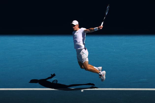 Mandatory Credit: Photo by Ella Ling Shutterstock (12773750eg) Denis Shapovalov during his quarter-final match Australian Open, Day Nine, Tennis, Melbourne Park, Melbourne, Australia - 25 Jan 2022 Australian Open, Day Nine, Tennis, Melbourne Park, Melbourne, Australia - 25 Jan 2022 Copyright: xEllaxLing Shutterstockx 12773750eg