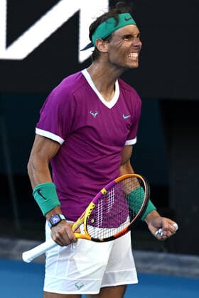 TENNIS AUSTRALIAN OPEN, Rafael Nadal of Spain celebrates after winning his Men?s singles quarterfinal match against Denis Shapovalov of Canada on Day 9 of the Australian Open, at Melbourne Park, in Melbourne, Tuesday, January 25, 2022. ( NO ARCHIVING, EDITORIAL USE ONLY, NO USE IN BOOKS WITHOUT CONSENT MELBOURNE VIC AUSTRALIA  Copyright: xDEANxLEWINSx 20220125001616854621
