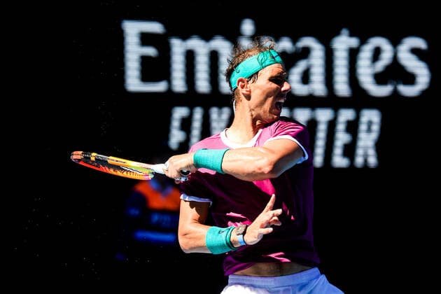 January 25, 2022, Melbourne, Victoria, Australia: MELBOURNE, AUSTRALIA - JANUARY 25: Rafael Nadal of Spain beats Denis Shapovalov of Canada on day 9 of the 2022 Australian Open at Melbourne Park on January 25, 2022 in Melbourne, Australia. Melbourne Australia - ZUMAp121 20220125_zsp_p121_107 Copyright: xChrisxPutnamx